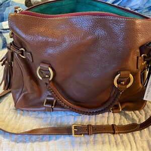 NWT Dooney and Bourke Florentine Satchel Brown Leather Bag Chestnut , dust cloth